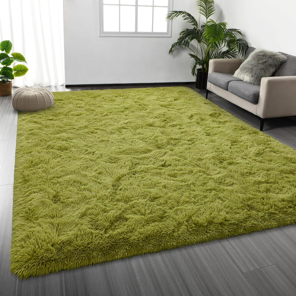 Large Shag Area Rugs 6 x 9, Tie-Dyed Plush Fuzzy Rug for Living Room, Ultra Soft Fluffy Furry Rugs for Bedroom, Indoor Carpet Nursery Rugs for Kids Room Home Decor, Light Grey