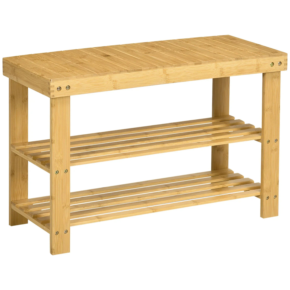 HOMCOM Schuhbank mit Sitzfläche, Bambus Sitzbank mit Stauraum, Schuhregal mit 2 offenen Fächern Garderobenbank für Wohnzimmer, Flur, 70 x 28 x 45 cm Natur