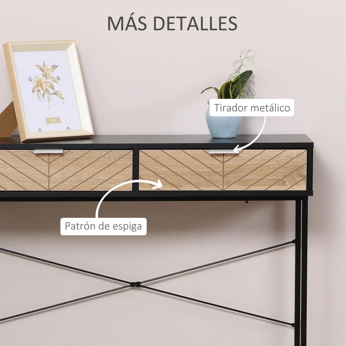 HOMCOM Schmale Konsole Eingangstisch mit 2 Schubladen, geschnitzte Linien, modernes Design für Flur, Eingangsbereich, Wohnzimmer und Schlafzimmer, 100x30x75 cm, Schwarz und Eiche