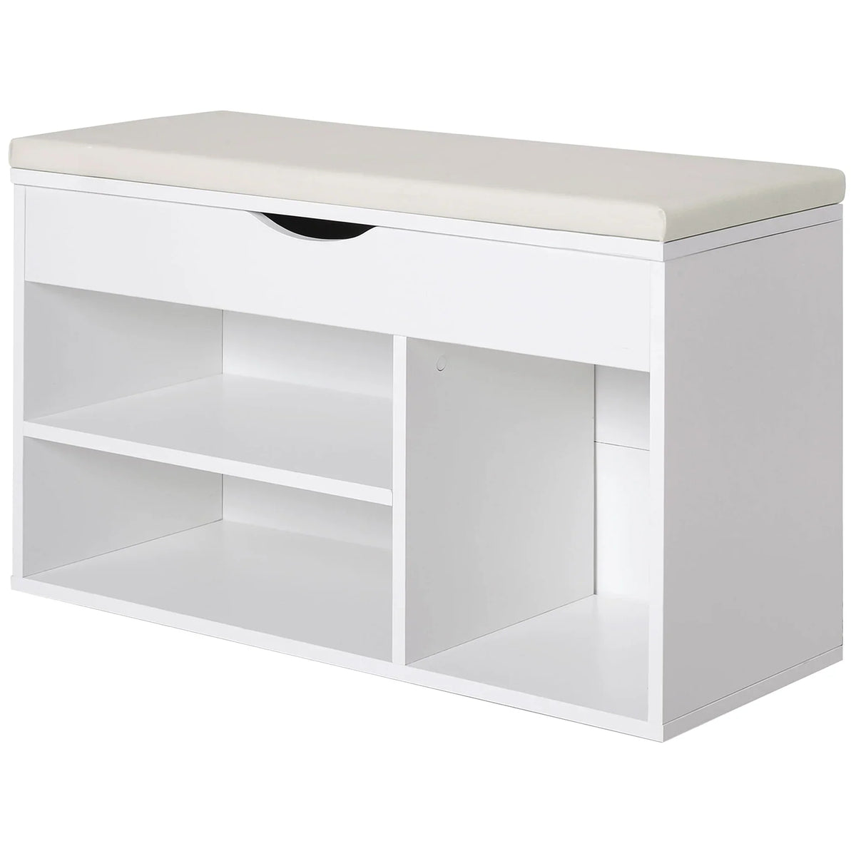 HOMCOM Schuhbank mit Sitzplatz – Moderne Schuhaufbewahrung für den Eingangsbereich mit Schublade, offenen Regalen und 1 Kissen für Flur 80x30x47cm