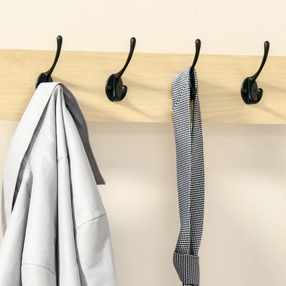 HOMCOM Garderobenständer mit Bank und Metall Schuhregal mit 3 Regalen und 4 Haken zum Aufhängen von Kleidung für Flur/Diele 60x40x175 cm Schwarz und Natur