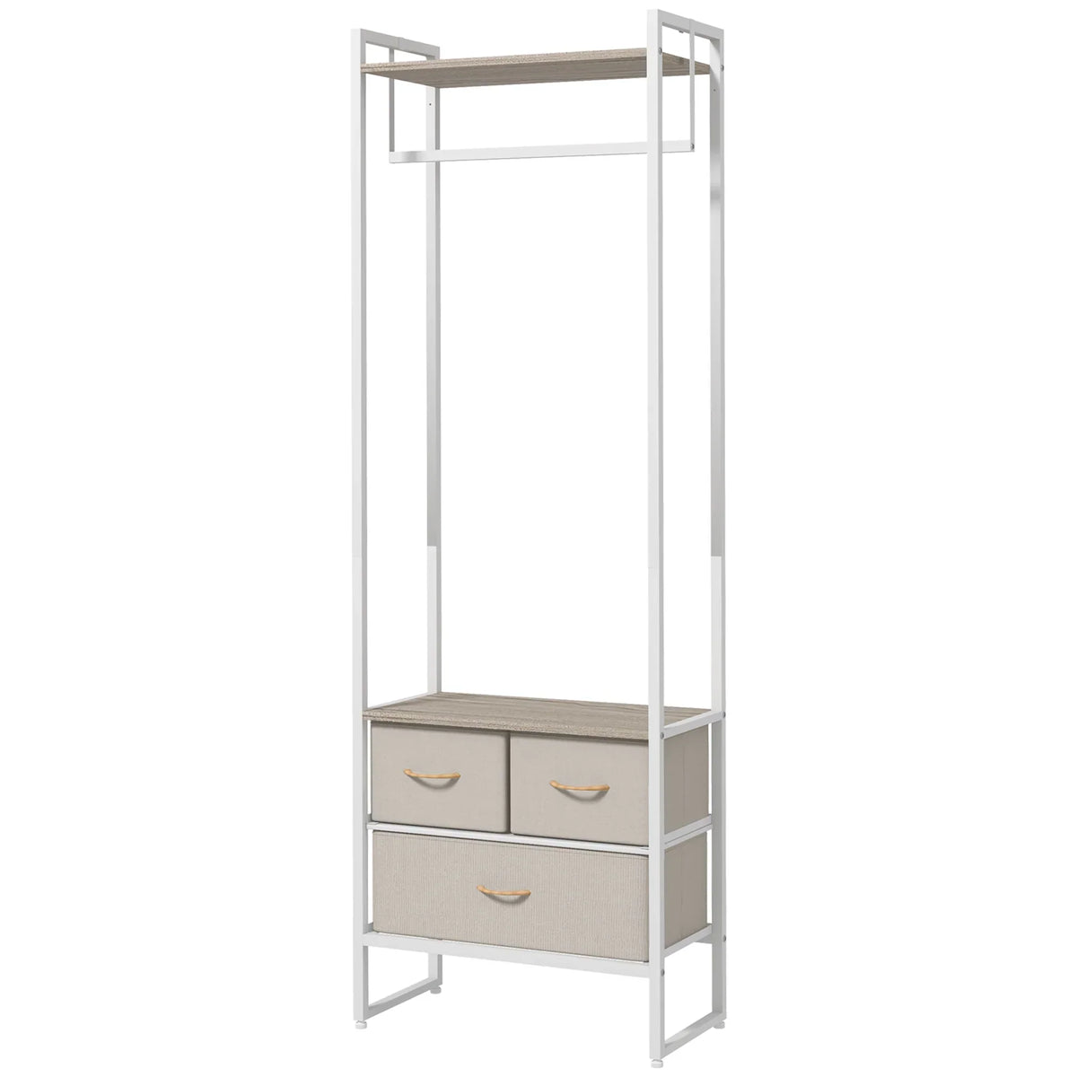 HOMCOM Garderobenständer für Flur mit 3 Stoffschubladen, Kleiderstange und Ablage für Flur, Schlafzimmer, Wohnzimmer 58,5x30x178 cm Natur